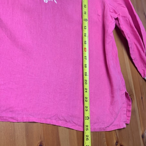 Pink w White Trim, 3/4 Sleeves, Embroidered, Linen/Cotton Tunic - Picture 7 of 7